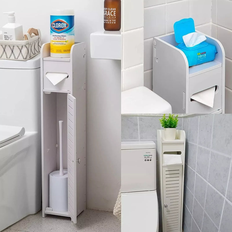 DayPlus 4 Tier Bathroom Tall Cabinet Shelf Slim Bathroom Toilet Roll Cupboard Storage