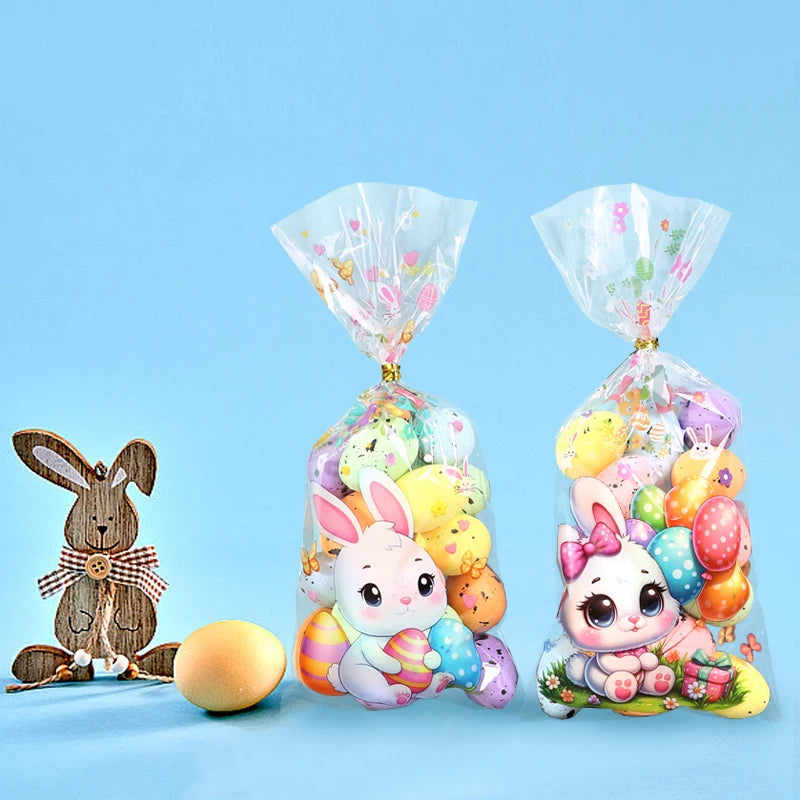 50/100pcs Easter Gift Bags Easter Candy Cookie Bags Rabbit Eggs Dessert Gift Packaging Pouches 2025 Happy Easter Party Supplies