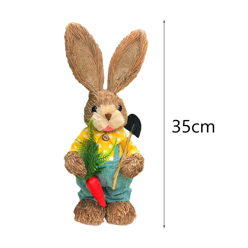 Cute Straw Rabbits Bunny Standing Decorations w/Carrots for Easter Party Home Garden Wedding Ornament Photo Props Crafts