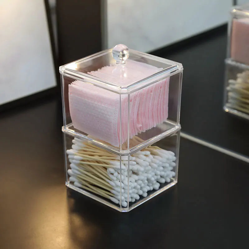 Cotton Swab Makeup Cotton Storage Box Desktop Dressing Table Dustproof with Lid Clear Makeup Remover Cotton Makeup Storage Box