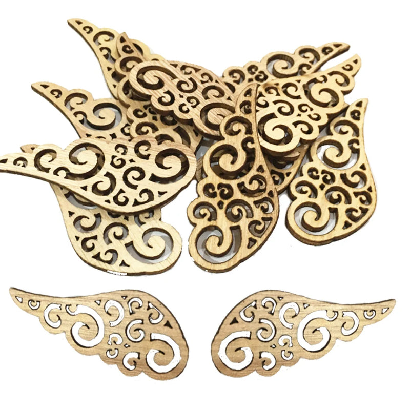 10Pcs Wooden Decor Angel Wings Hollow-Out Wood Chips Wing Patchs Diy Crafts Scrapbook Hand Made Decoration Accessories
