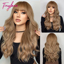 Burgundy Dark Red Synthetic Wigs Long Wavy Wine Red Cosplay Wig with Bangs for Women Natural Body Wave Halloween Heat Resistant