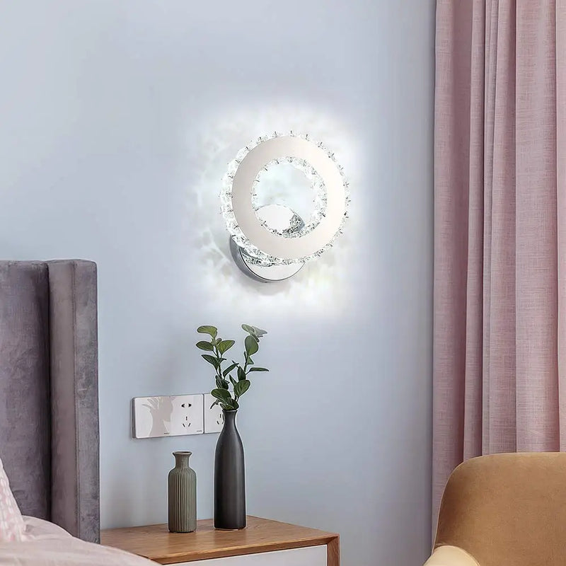 Crystal Wall Lamps, 6000K LED Wall Lamp K9 Crystal 16W LED Wall Sconce for Living Room, Bedroom, Cool White Light