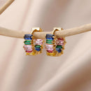 Rainbow Cibic Zircon Hoop Earrings For Women Gold Plated Stainless Steel Square Earring 2023 Luxury Aesthetic Jewelry aretes