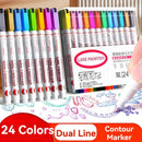 8/12/24Colors Double Line Outline Art Pen DIY Graffiti Pen Highlighter Marker Pens Diary For Scrapbook Poster Card Stationery