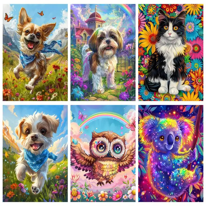 PhotoCustom Coloring By Numbers Animal Dog Kit With Frame Painting By Numbers Home Decoration For Adults Handicraft Art