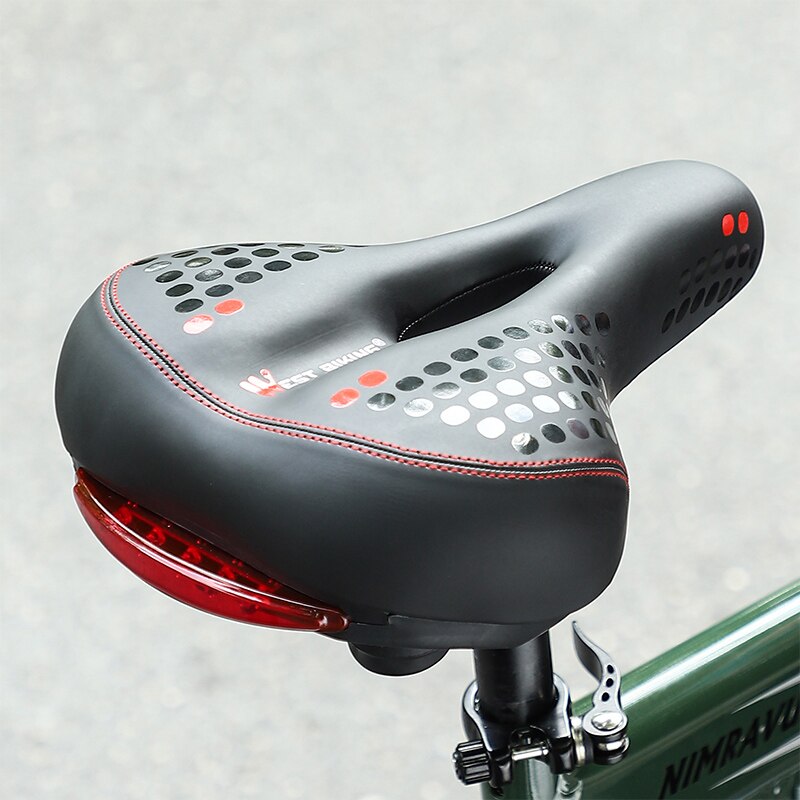 WEST BIKING Bicycle Saddle with Tail Light Thicken Widen MTB Bike Saddles Soft Comfortable Bike Hollow Cycling Bicycle Saddle