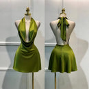 Solid Satin Women's Dress – Back Zipper Open Back Fitted, Vacation Party Evening Wear