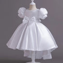 Mode Einfarbiges Mädchen Abendkleid Kurzarm Schleife Kinder Kleider für Mädchen Sommer Mädchen Partykleid 1-10 Jahre