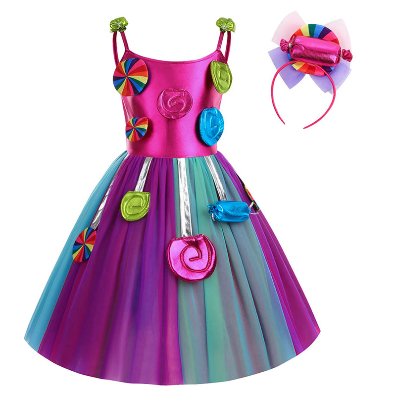 Candy Fairy Costume Girls Lollipop Cosplay Dress Toddler Carnival Purim Rainbow Vestidos Christmas Party Princess Clothing Gown