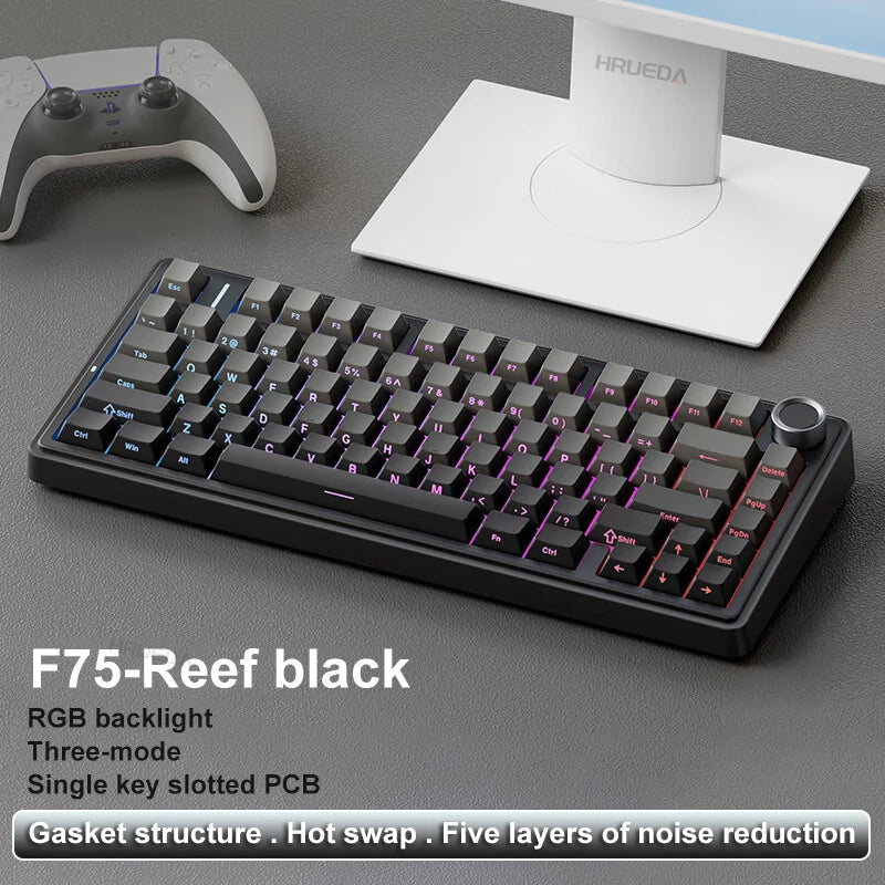 AULA F75 Mechanical Keyboard Wireless Bluetooth 2.4G Wired Tri-Mode Multifunctional Knob Hot Swap Laptop RGB PC Gaming keyboard