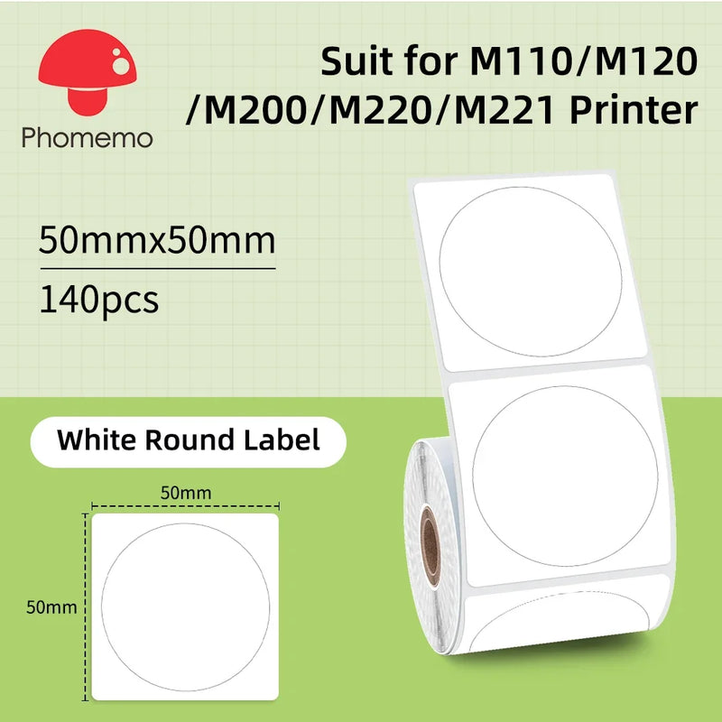 Phomemo Mini Printer Thermal White/Color/Round/Transparent Sticker Self Adhesive Waterproof Sticker For M110 M220 M221 M120 M200