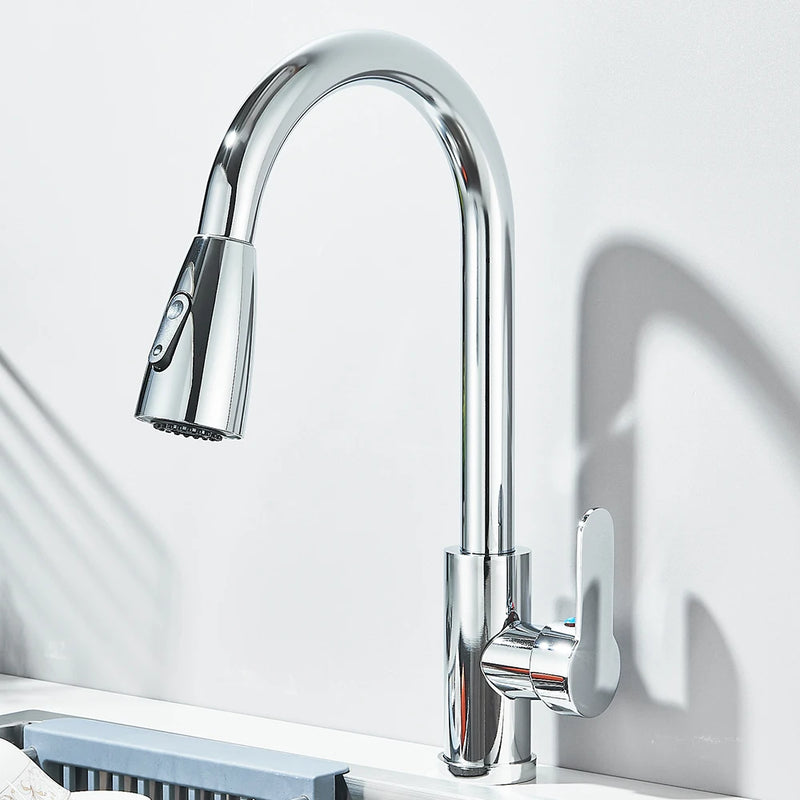 Kitchen Sink Faucets stainless steel Pull Out Kitchen Sink Water Tap Deck Mounted Mixer Stream Sprayer Head Hot Cold Taps