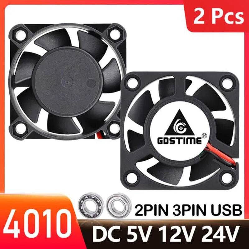2PCS GDSTIME 40MM Cooler DC 5V 12V 24V 40x40x10mm Dual Ball Mini Cooling Fan 4010 Axial Fan 40MM for 3D Printer,DVR,NAS Cooling