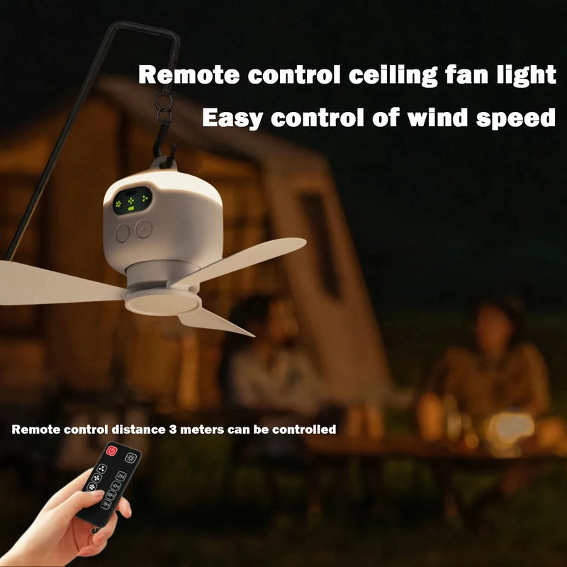 2024 New USB Rechargeable Ceiling Fan Large Wind Removable Blades Night Lamp Lighting 8000mAh Capacity Household Outdoor Fan