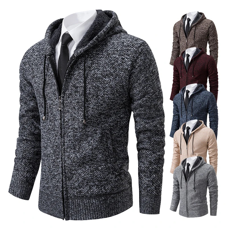 Mens Autumn Winter Sweater Hoodies Fleece Cardigan Zip Jacket Knitting Cardigans Fashion Casual Slim Fit Korean Mens Top Clothes