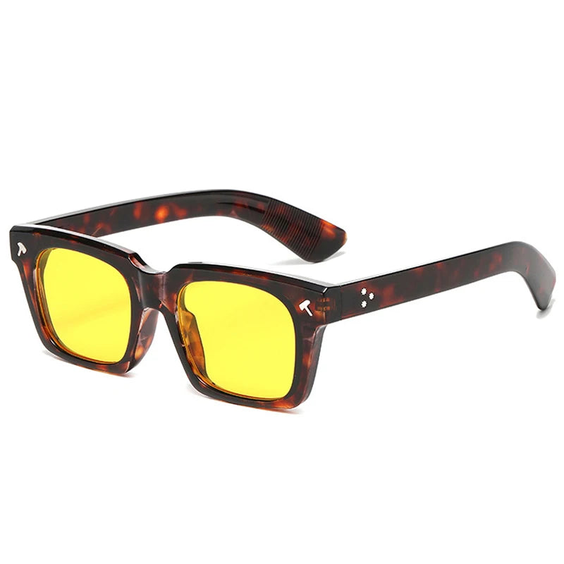 SO&EI Vintage Square Men Sunglasses Fashion Yellow Blue Shades UV400 Women Trending Rivets Punk Sun Glasses