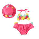 3Pcs Girls Bikini Sets Baby Swimwear Halter Flower Bra + Ruffle Skirt + Sun Caps Toddler Bathing Suit Infant Beachwear 0-24M