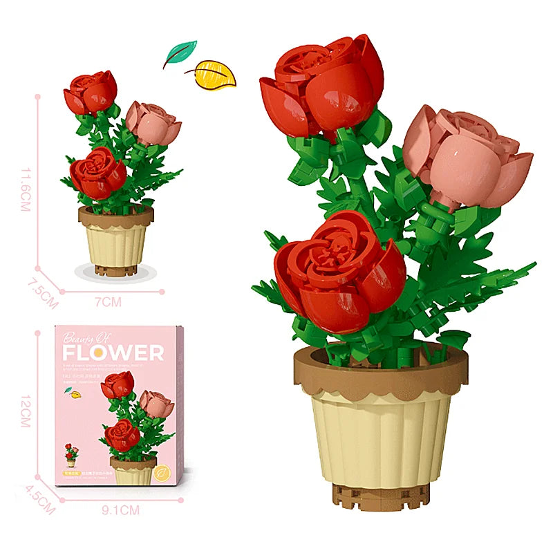 New Product Simulation Small Potted Bouquet Ornaments Tiny Particles Assembled Building Blocks Leisure Toys Girls Birthday Gifts