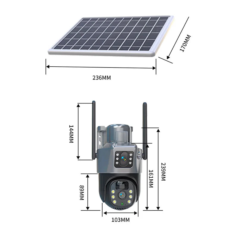 Saikiot V380 Pro 4K 8MP 4G SIM Card WIFI Solar Powered Battery Camera Dual Lens PTZ Camera Outdoor Waterproof V380 Solar Camera