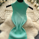 Half High Collar Summer Lace Up Sexy Short Dress Women Sleeveless Slim Sundress Knitted Mini Bodycon Dress Streetwear Outfit