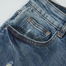 Street Fashion Men Jeans Retro Blue Stretch Skinny Fit Ripped Jeans Men Red Leather Patched Designer Hip Hop Brand Denim Pants