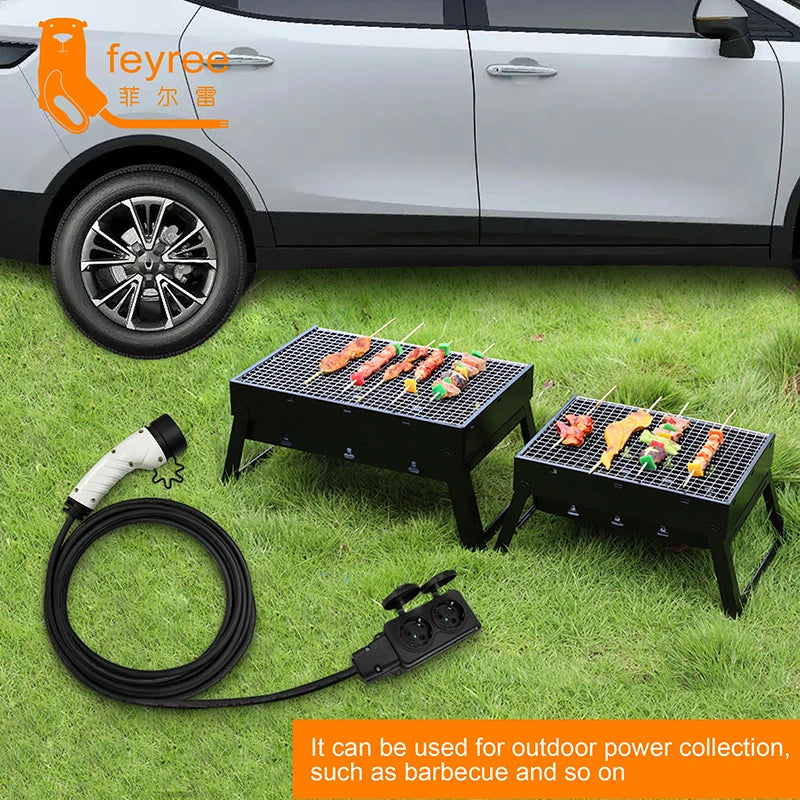 feyree Electric Car Side Discharge Plug EV Type2 16A Charger Cable with EU Socket Outdoor Power Station( need car supports V2L)