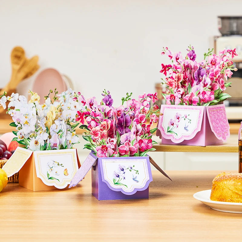 Flower Greeting Card With Envelope Surprise Gifts For Mothers Day Birthday Thanksgiving Wedding Anniversary Floral Box 3D Pop-up