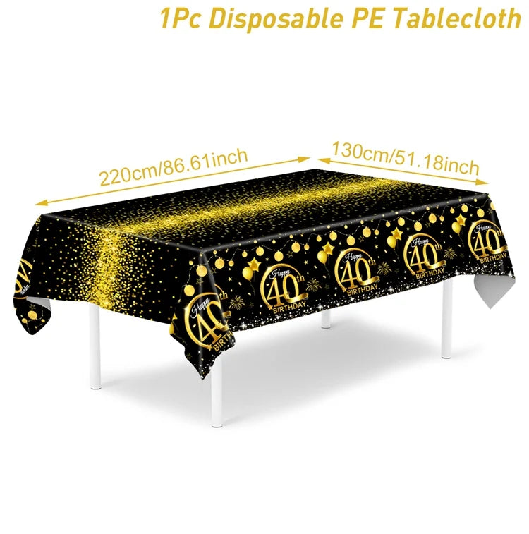 Gold Black Birthday Table Cloth 18 30 40 50 Years Old Birthday Decoration Birthday Party Supplies Gold Glitter Tablecloth Decor