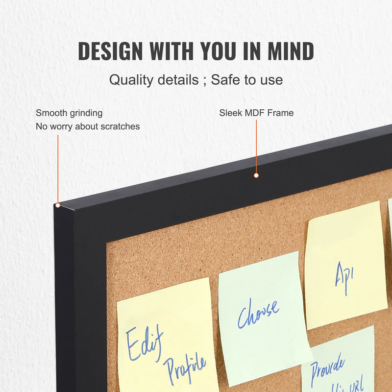 VEVOR Cork Board 36x24/24x18 in Bulletin Board W/ MDF Sticker Frame Vision Board Includes 10 Pushpins for Display and Decoration