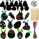 12pcs Easter Magic Scratch Paint Easter Eggs Crafts DIY for Making Holiday Gifts Egg Basket Fillers Party Decorations