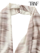 TRAF Women's Summer Tie-Dye Asymmetric Set Backless Sleeveless Hanging Neck Top + Pants Two Piece Holiday Street Casual Set