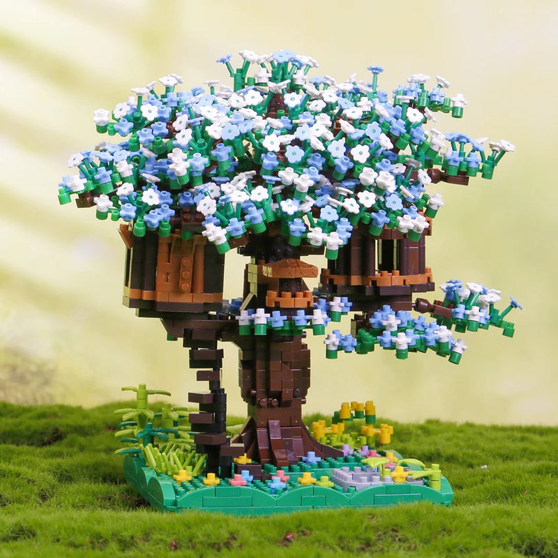 2008PCS Difficult Pink Green Purple Sakura House Tree Building Blocks Bonsai Assemble Diamond Bricks Toys Gift For Friend