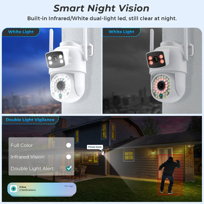 ABUNTU 8MP 4K Outdoor Wifi Surveillance Camera Dual Lens Wifi Camera ICSEE Night Vision HD CCTV Security Camera Human Detection