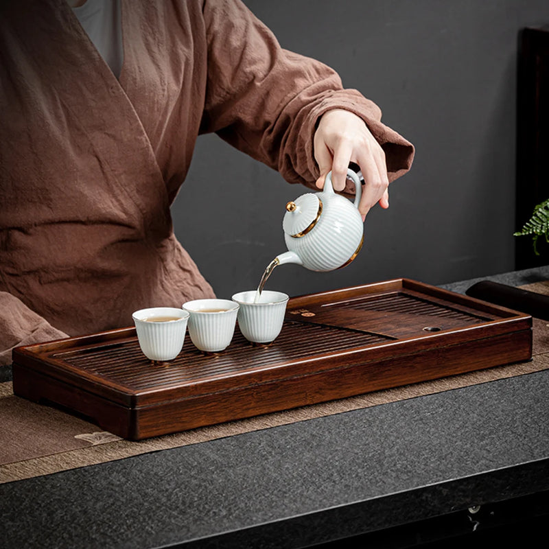 Solid Wood Tea Board Bamboo Tea Tray With Water Torage Drainage Tank Puer Tea Table Saucer Drawer Tray For Ceremony Teaware Tool