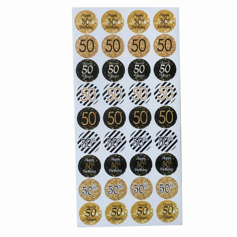 216pcs 30th Happy Birthday Paper Seal Stickers Cheers to 40 50 60 70 80 Years Old Party Gift Stickers Baby Shower Party Supplies