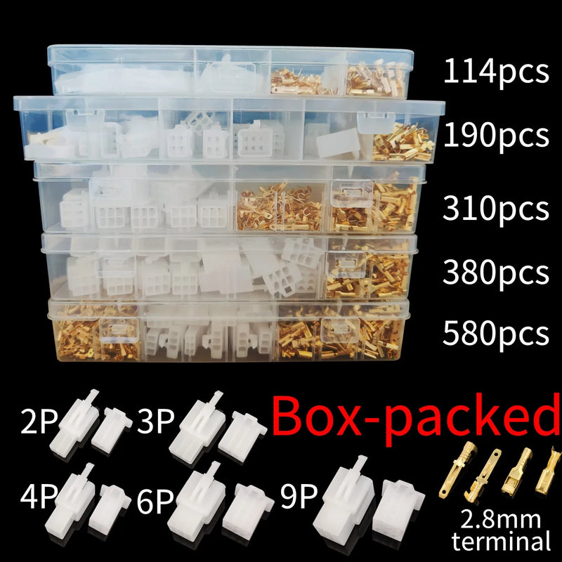 Car Motorcycle Electrical Connectors: 2.8mm 2 3 4 6 9 Pin Wire Terminal Hooks for Male & Female Terminals Assorted Kit