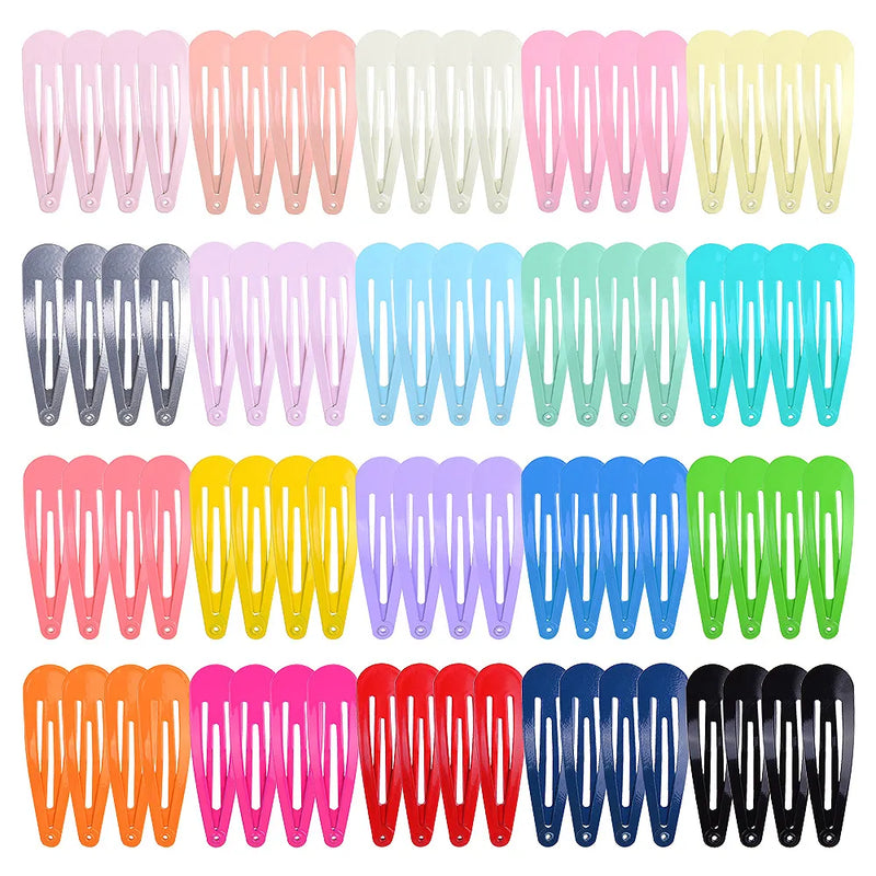 100pcs Girls Snap Hair Clips For Children Baby Hair Accessories Women Hairpins Barrettes Clip Pins BB Solid Color Metal Hairgrip