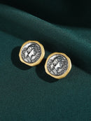 Vintage Style Gold Plated Ancient Coins Stud Earrings For Woman Round Button Shape Luxury Quality Jewelry Designer Gift 2026