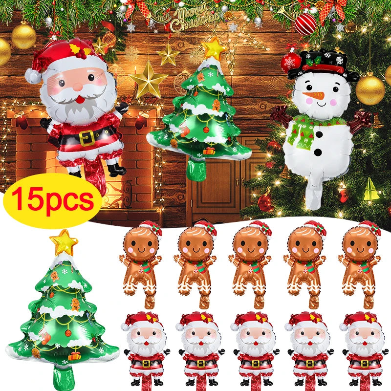 15/5PCS Santa Claus Foil Balloons Mini Christmas Tree Gingerbread Man Balloon 2025 Xmas New Year Holiday Decoration Kids Favors