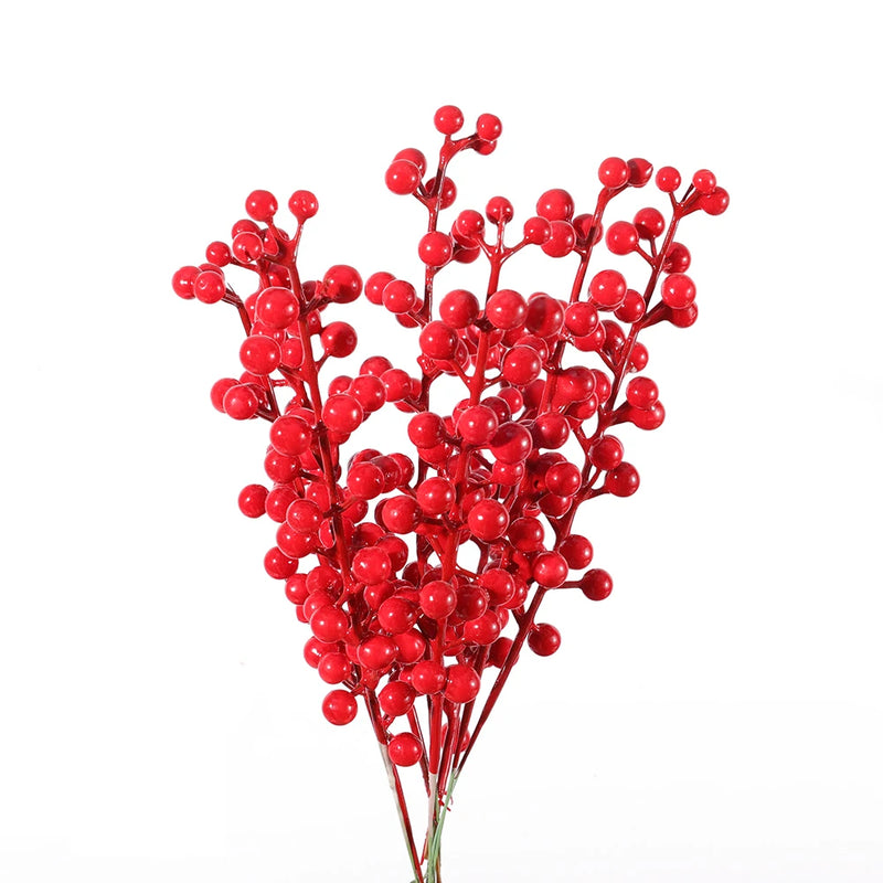 10/1Pcs Artificial Red Berries Stems Plastic Christmas Holly Berries Branches DIY Xmas Tree Ornaments New Year Party Decor Gifts