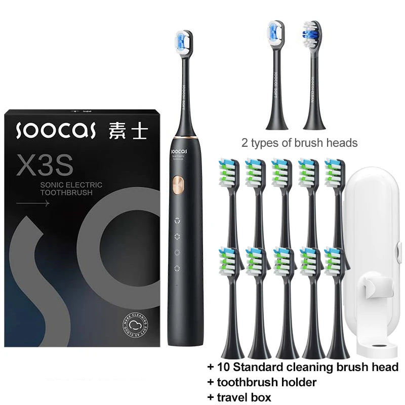 SOOCAS X3S Adult Sonic Electric Smart Toothbrush IPX8 Waterproof 180 Days Battery Life Ultrasonic Soft Cloud Toothbrush Heads