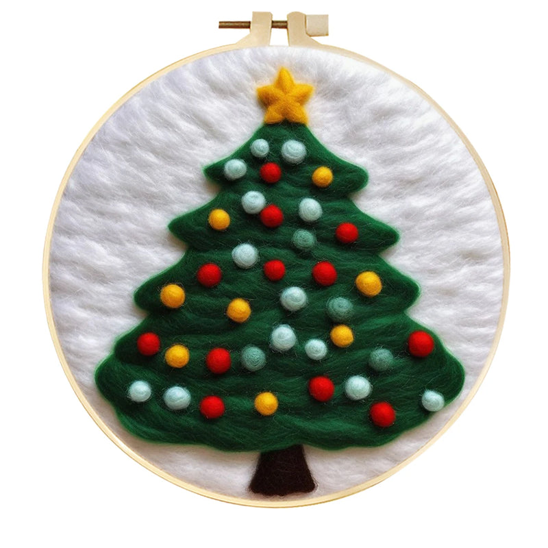 PhotoCustom 20x20cm Frame Needle Felting Kit Christmas Tree Needle Felting Patterns For Beginners Wool Felting Set DIY Craft