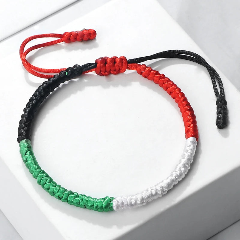 Palestine Flag String Bracelet Red Black White Green Rope Braided Bangle Christmas Gift UAE Kuwait Natural Stone Beads Bracelets