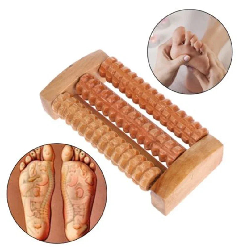 3/5 Rows Relieve Body Stress Muscle Massager Reflexology Wooden Foot Massager 3D Shiatsu Roller Massage Feet Care Foot Spa