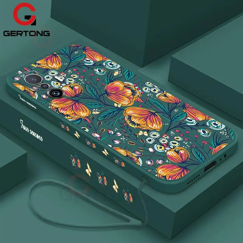 Flowers Leaves Case For Xiaomi 13 Lite 13T Pro 5G Mi 11T Pro Mi 11 Lite 5G Comfortable Silicone Cover with Lanyard