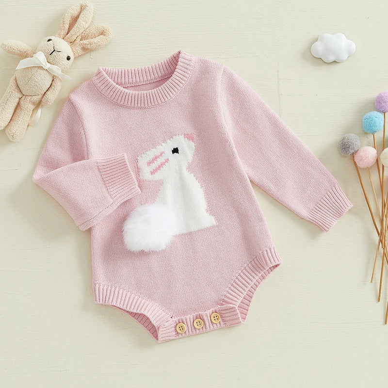 Adorable Easter Bunny  with Pom Pom Tail and Matching Hat for Baby Boys and Girls - Spring Outfit for Infants
