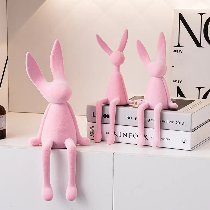 ERMAKOVA Nordic Home Decorate Flocking Figurines for Interior Gift Rabbit Statue Christmas Room Decor Abstract Art Sculpture