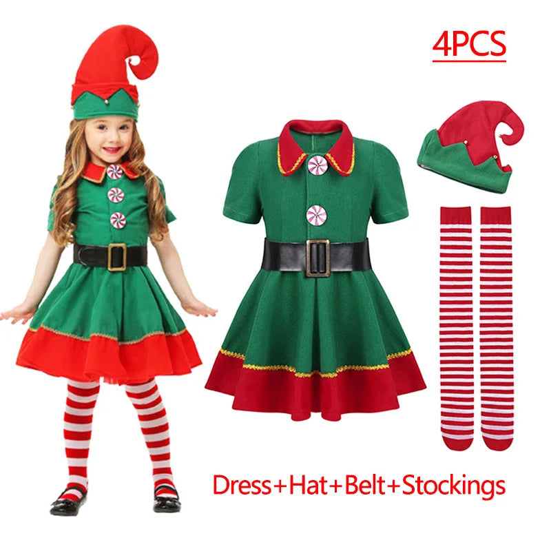 2025 New Christmas Costume For Kids Santa Claus Toddler Baby Red Xmas Clothes Party Red Dress Set Hat Included Christmas Dress