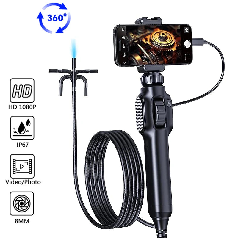 Two-Way Articulating Borescope Industrial Endoscope with 8.5mm Articulating Camera Pipe Cars Inspection Camera For Android IOS